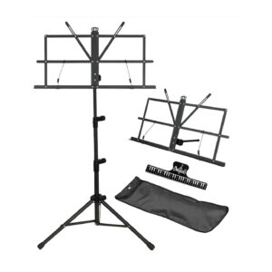 IRONTREE Folding Music Stand – Adjustable Metal Sheet Holder with Carrying Bag